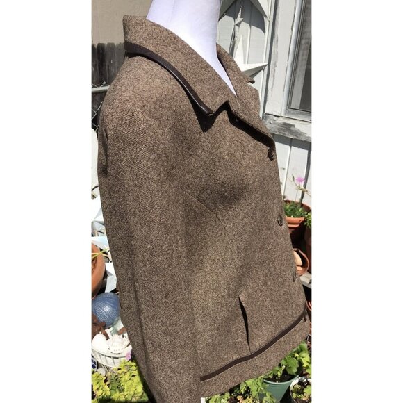 Vtg Wool Pendleton Brown HTF Suit Jacket Blazer Women’s 18 L Xl Leather Trim Mod - Picture 6 of 16